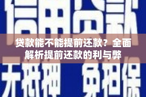 泸定贷款能不能提前还款？全面解析提前还款的利与弊